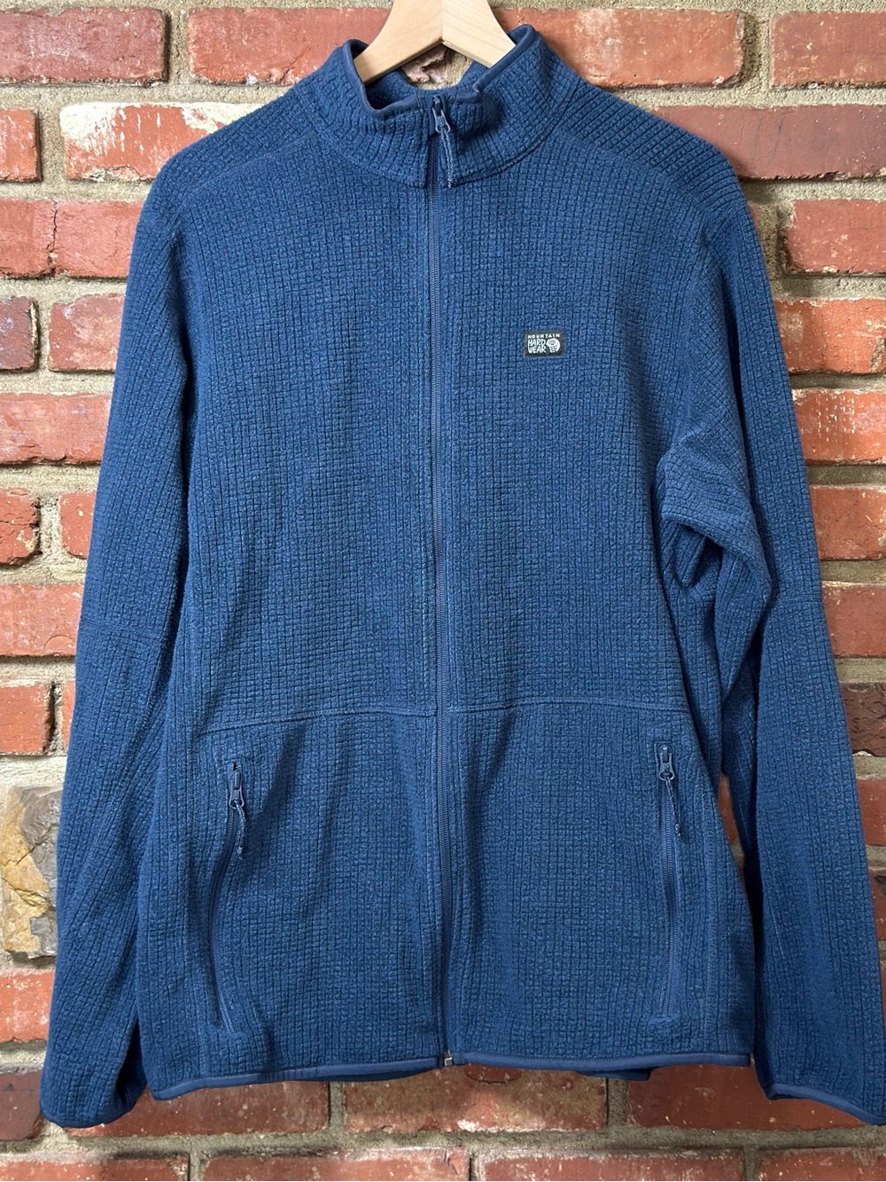 Mountain Hardwear Waffle Grid Fleece Jacket Blue Full Zip Outdoor Mens XL